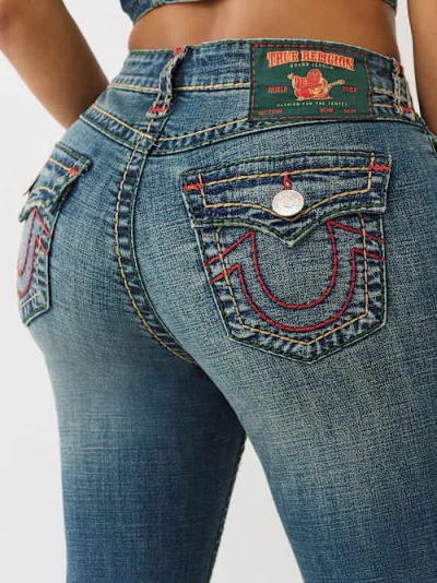True Religion Women's Jennie Super T Flap Mid Rise Curvy Skinny Jean