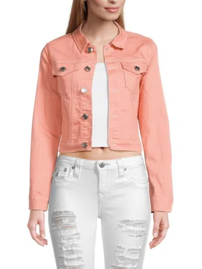 True Religion Women's Jesse Logo Embroidery Button Jacket In Coral