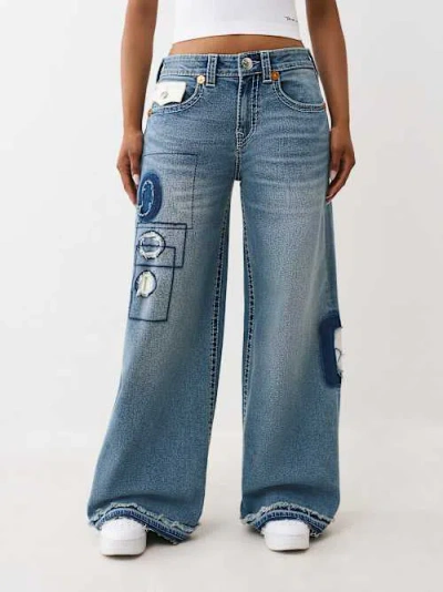 True Religion Women's Jessie Big T Rip Repair Ultra Baggy Jean In Blue