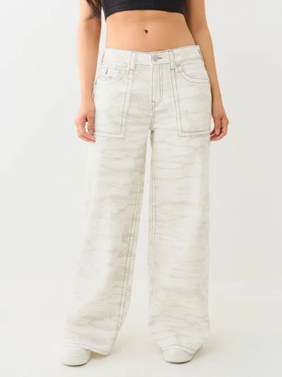True Religion Women's Jessie Mid Rise Big T Baggy Jean In White