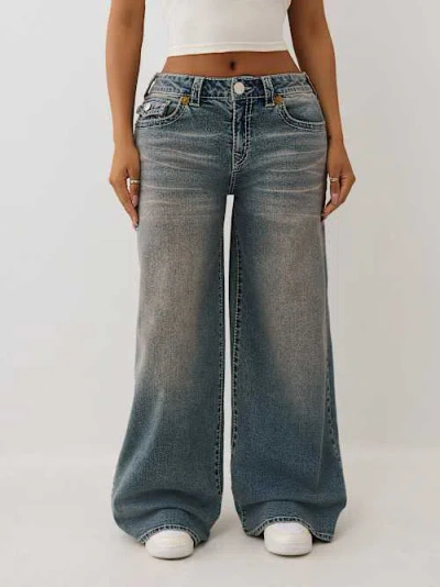 True Religion Women's Jessie Mid Rise Big T Baggy Jean In Blue