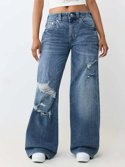 True Religion Women's Jessie Mid Rise Super Baggy Jean In Blue