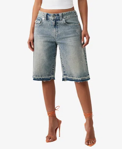 True Religion Women's Jessie Mid-rise Baggy Denim Shorts In Blue