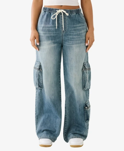 True Religion Women's Jessie Super Baggy Big T Cargo Jeans In Medium Wash