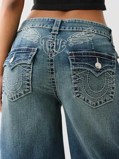 True Religion Women's Jessie Winged Big T Baggy Jean In Blue