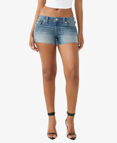 True Religion Women's Joey Low Rise Crystal Cutoff Shorts In Blue