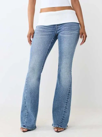 True Religion Women's Joey Low Rise Foldover Ribbed Waistband Flare Jean In Blue