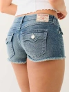 True Religion Women's Joey Low Rise Frayed Short In Blue