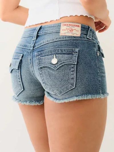 True Religion Women's Joey Low Rise Frayed Short In Blue