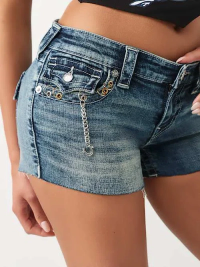 True Religion Women's Joey Low Rise Pierced Flap Jean Cut-off Short In Blue