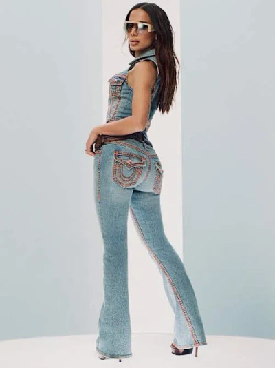True Religion Women's Joey Low Rise Super Qt Flap Flare Jean In Blue