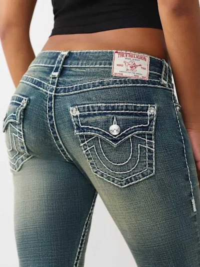 True Religion Women's Joey Low Rise Super T Flap Flare Jean In Blue