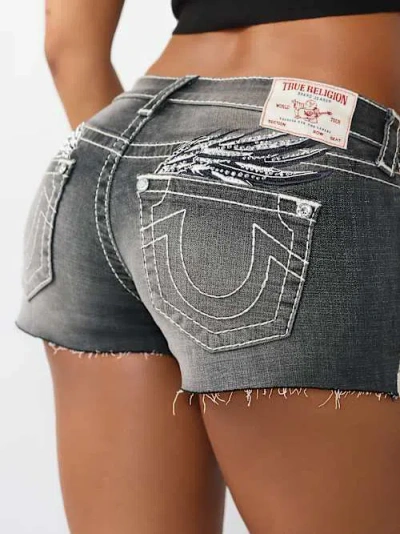 True Religion Women's Joey Low Rise Winged Big T Flap Short In Black