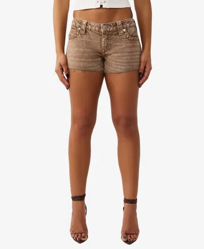 True Religion Women's Joey Low Rise Big T Flap Cut-off Short In Brown