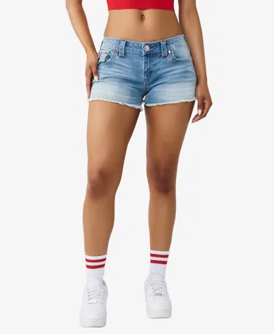 True Religion Women's Joey Low-rise Super T-flap Shorts In Blue