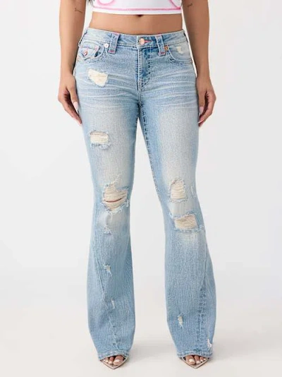 True Religion Women's Joey Mid Rise Big T Flap Flare Jean In Blue
