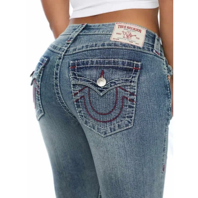 True Religion Women's Joey Mid Rise Big T Flap Flare Jean In Blue
