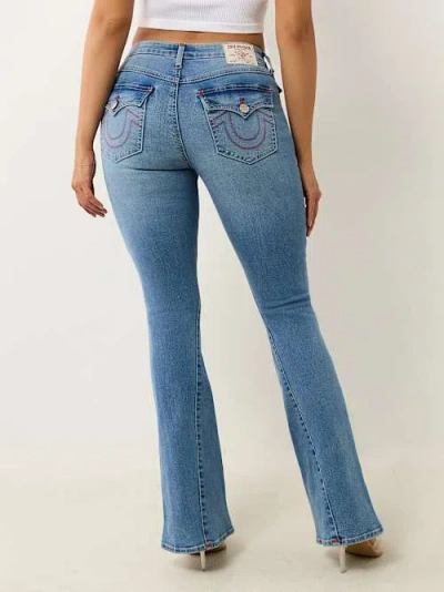 True Religion Women's Joey Mid Rise Flap Flare Jean In Blue