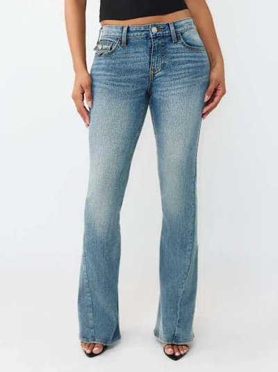 True Religion Women's Joey Mid Rise Flap Flare Jean In Blue
