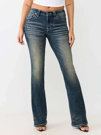True Religion Women's Joey Mid Rise Flap Flare Jean In Blue