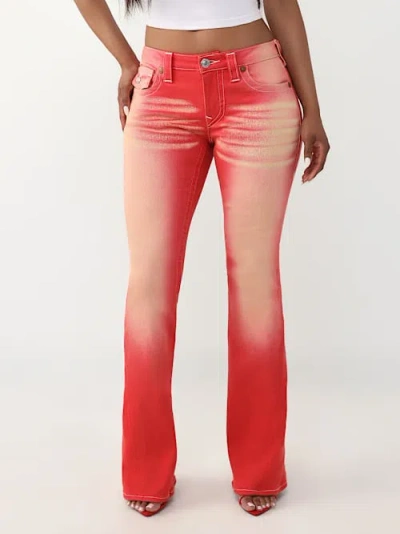 True Religion Women's Joey Mid Rise Pink Flap Flare Jean