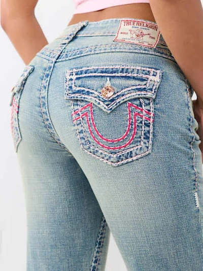 True Religion Women's Joey Mid Rise Super T Flap Flare Jean In Blue