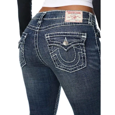 True Religion Women's Joey Mid Rise Super T Flap Flare Jean In Blue
