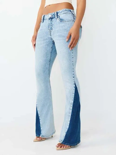 True Religion Women's Joey Mid Rise Two-tone Flap Flare Jean In Blue