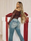 True Religion Women's Joey Rope Stitch And Big T Ultra Flare Jean In Blue