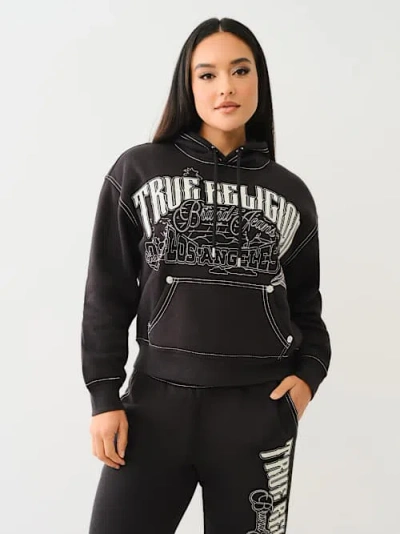 True Religion Women's L.a. Cityscape Embroidered Boyfriend Hoodie In Black