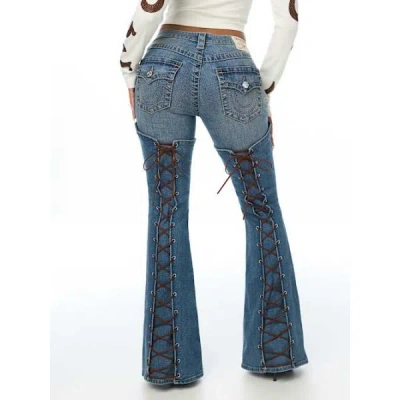True Religion Women's Lace-up Big T Flap Ultra Flare Jean In Blue