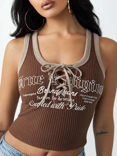 True Religion Women's Lace-up Racerback Tank Top In Brown