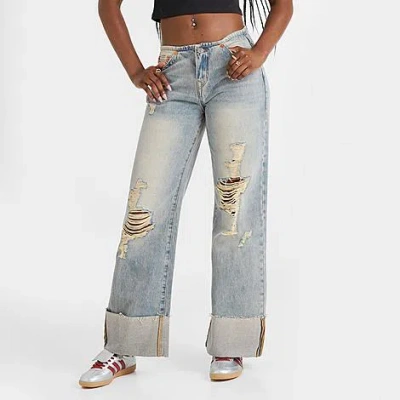 True Religion Women's Leila Cuffed Low Rise Baggy Denim Jeans In Gray