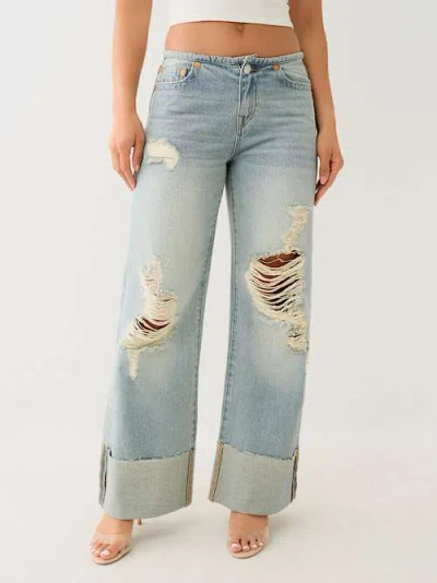 True Religion Women's Leila Cuffed Low Rise Baggy Jean In Blue