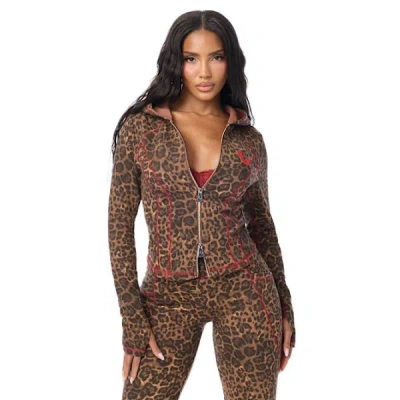 True Religion Women's Leopard Baby Terry Zip Hoodie In Brown