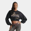 True Religion Women's Leopard Crystal Ruched Sleeve Top In Black