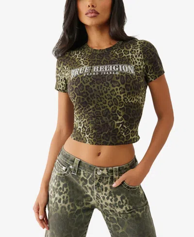 True Religion Women's Leopard Crystal Baby T-shirt In Green