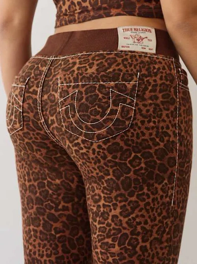True Religion Women's Leopard Mid Rise Big T Flare Sweatpant In Orange