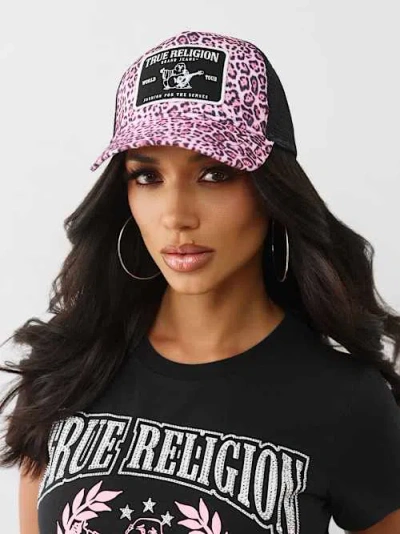 True Religion Women's Leopard Print Trucker Hat In Pink
