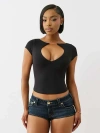 True Religion Women's Logo Charm Keyhole Top In Black