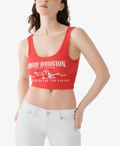 True Religion Women's Logo Crop Tank Top In Red
