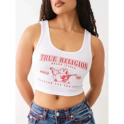 True Religion Women's Logo Crop Tank Top In White