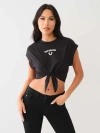 True Religion Women's Logo Front Tie Front T-shirt In Black