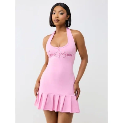 True Religion Women's Logo Pleated Mini Dress In Pink