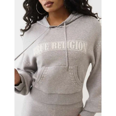 True Religion Women's Logo Pullover Sweater Hoodie In Gray