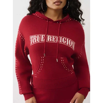 True Religion Women's Logo Pullover Sweater Hoodie In Red