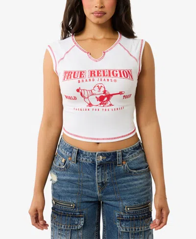True Religion Women's Logo Rib Notched Baby T-shirt In Flame Scarlet
