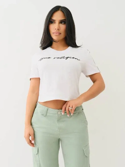 True Religion Women's Logo Taping Boxy Baby T-shirt