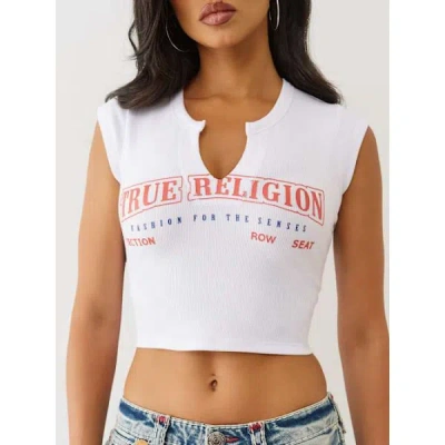 True Religion Women's Logo V-notch T-shirt In White