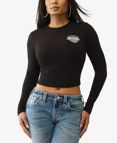 True Religion Women's Long Sleeve Glitter Puff Heritage Baby T-shirt In Black